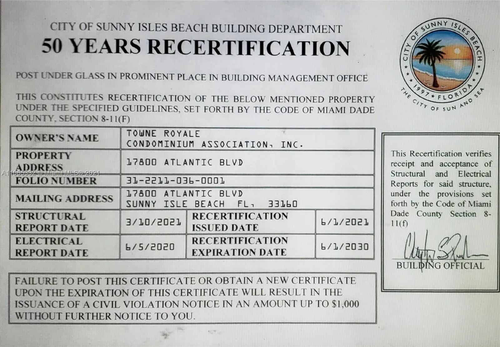 1 bedroom 1 bath for sale at 17800 Atlantic Blvd, Sunny Isles Beach FL 33160