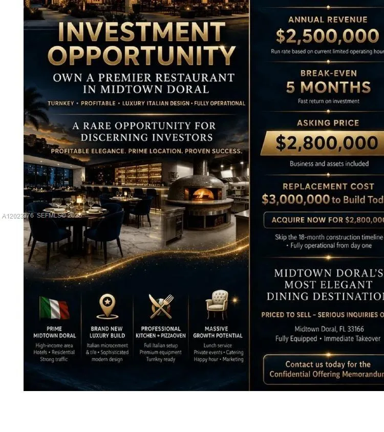 for sale at DORAL ITALIAN RESTAURANT, Doral FL 33178